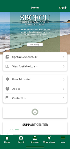 Screenshot of the mobile application for SBCFCU on a phone screen.